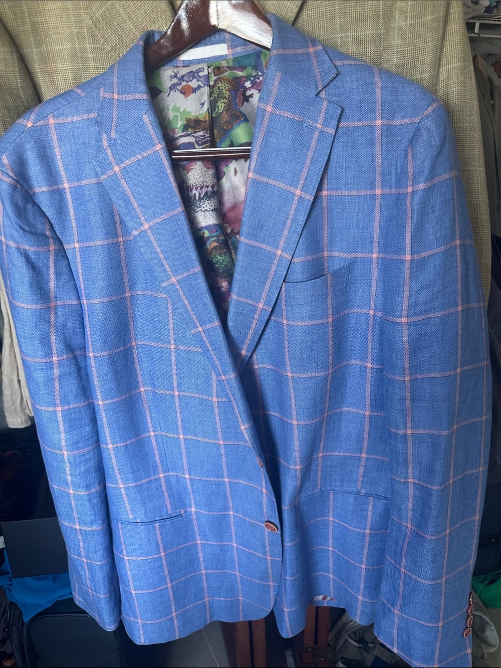 TALLIA Light Blue Windowpane Sport Coat with Pink Grid NWOT